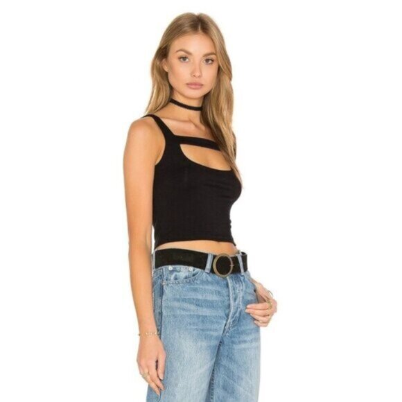 Revolve LNA Women's Cut Out Crop Tank Top Black Stretch Sleeveless Size XS - Picture 8 of 11